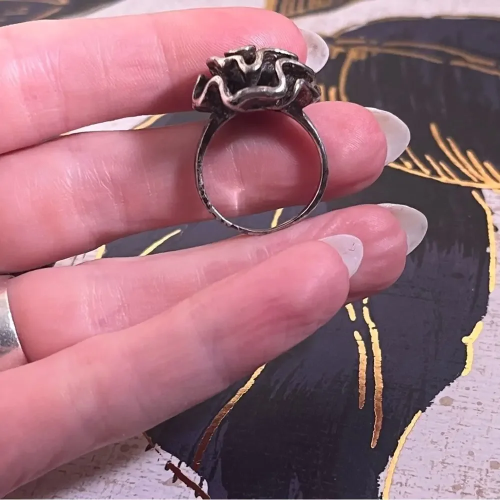 Vintage 925 Sterling Silver Abstract Rose Unique Floral Design Ring